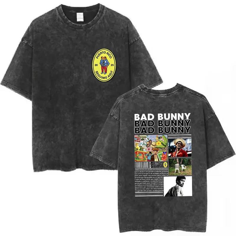 Hip-Hop Rapper Bad Bunny Album-Cover Print T-Shirt 'Debi Tirar Mas Fotos' DTMF Vintage-Look Übergroßes T-Shirt für Männer und Frauen