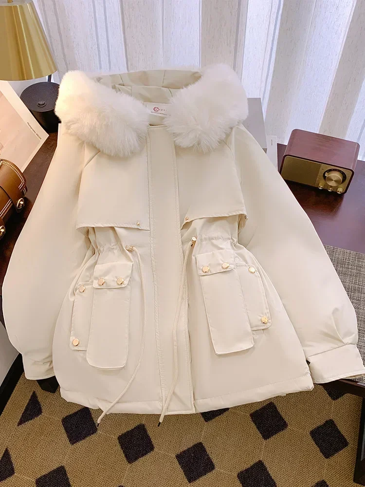 2024 Mantel, Parka, Daunenjacke mit Baumwollpolsterung, mittellanger Wintermantel, mit Samt, mit Baumwolle gefütterte Jacke, modische Damen-Oberbekleidung