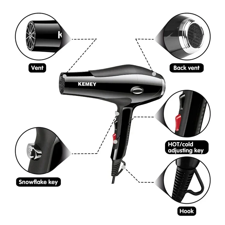 KEMEI KM-5822 High Quality 3500W High Power Two Speed Three Temperature Adjustment Professional Hair Dryer