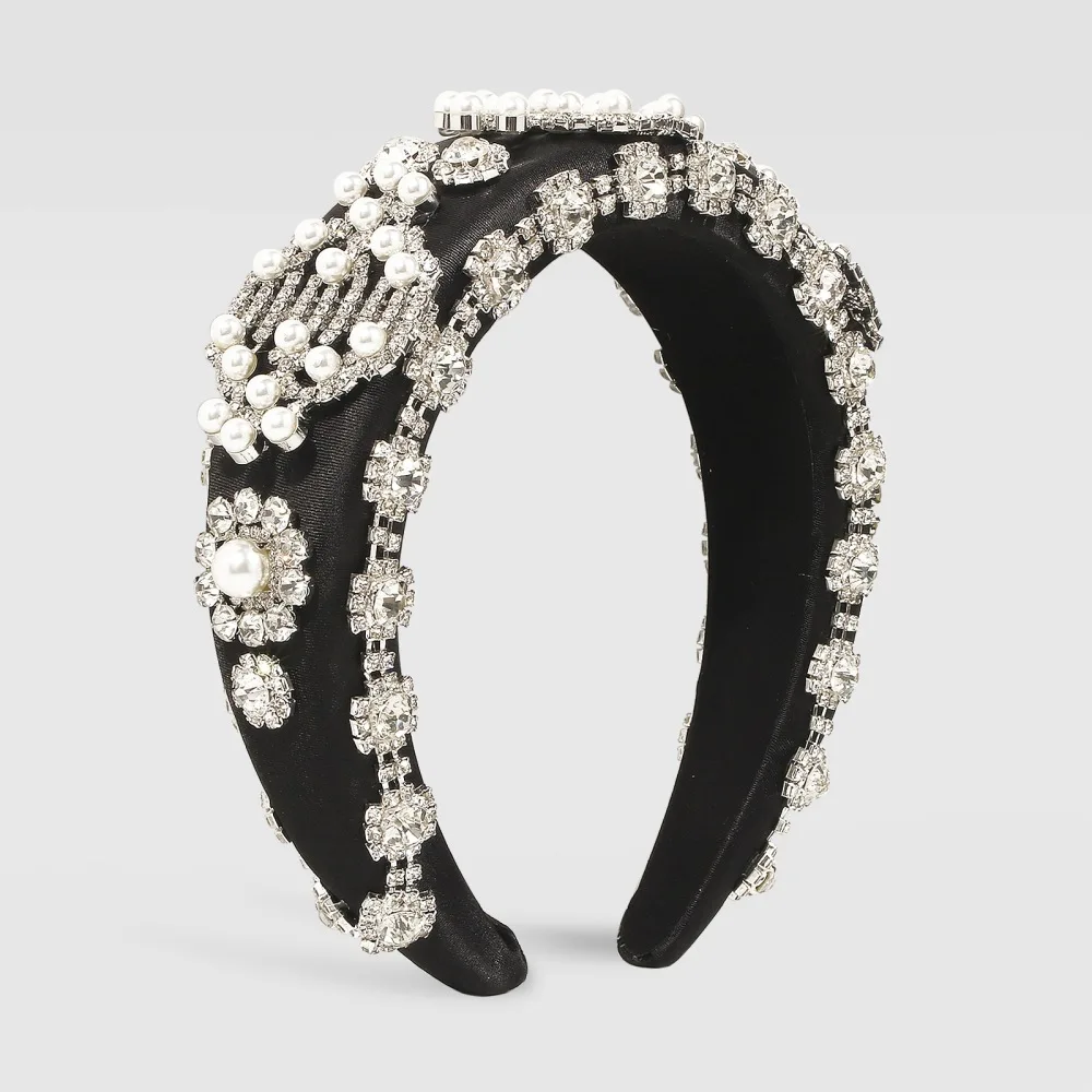 F3355 fashion personality claw chain imitation pearl flower super fairy headband sponge temperament wide edge creative headband