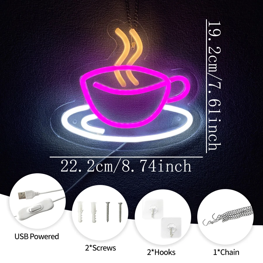 Coffee Neon Sign,Coffee Cup LED Neon Light for Coffee Bar Wall Decor Light up Sign for Coffee Station,Cafe Shop,Kitchen,Party