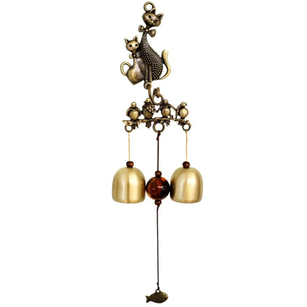 

Cute Cat Doorbell Copper Hanging Bell Retro Home Decor Vintage Animal Pendant Strong Hook Wall Door Gift Family