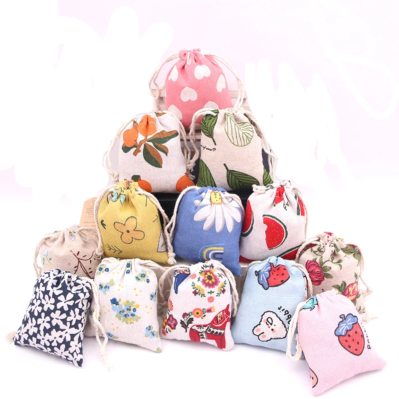 5Pcs/Lot Small Cotton Bags 8x10 9x12cm Linen Drawstring Gift Bag Christmas Party Favor Muslin Pouch Candy Jewelry Packaging Bags