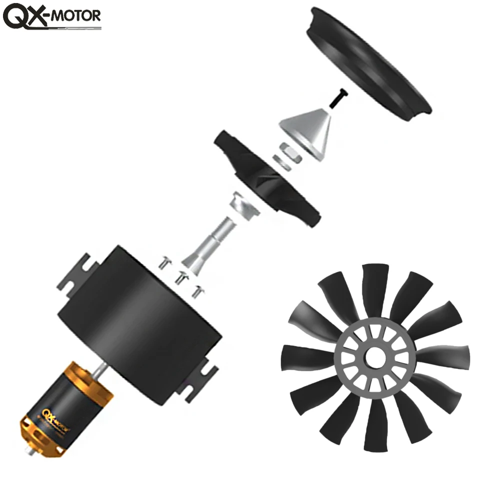 QX-MOTOR 70mm Electronic Ducted Fan 12 Blades EDF With QF2827 2600KV 1800KV Brushless Motor 3-6S For RC Jet Drone Model Parts