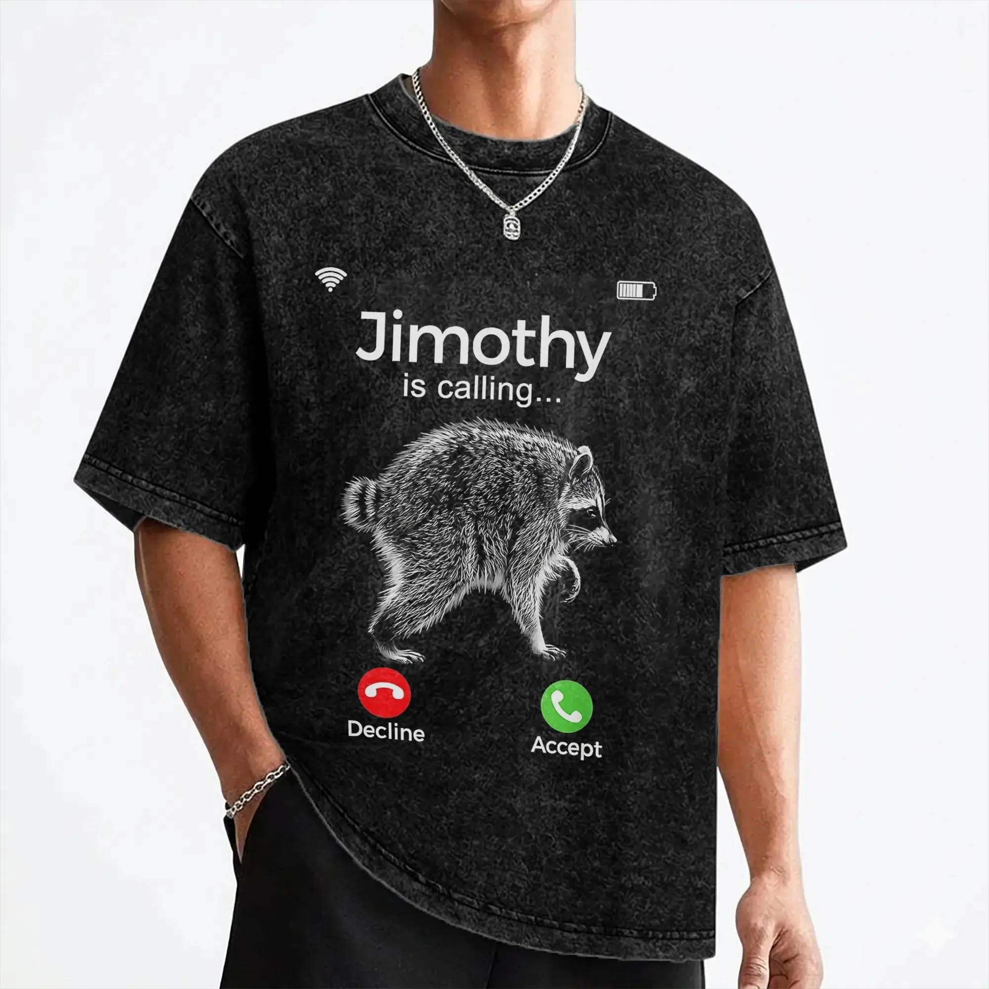 Jimothy Is Calling Raccoon Mem T Shirt Washed 100% Cotton Oversize T-Shirts  Novelty for Men Women Streetwear Printed Tee Shirt
