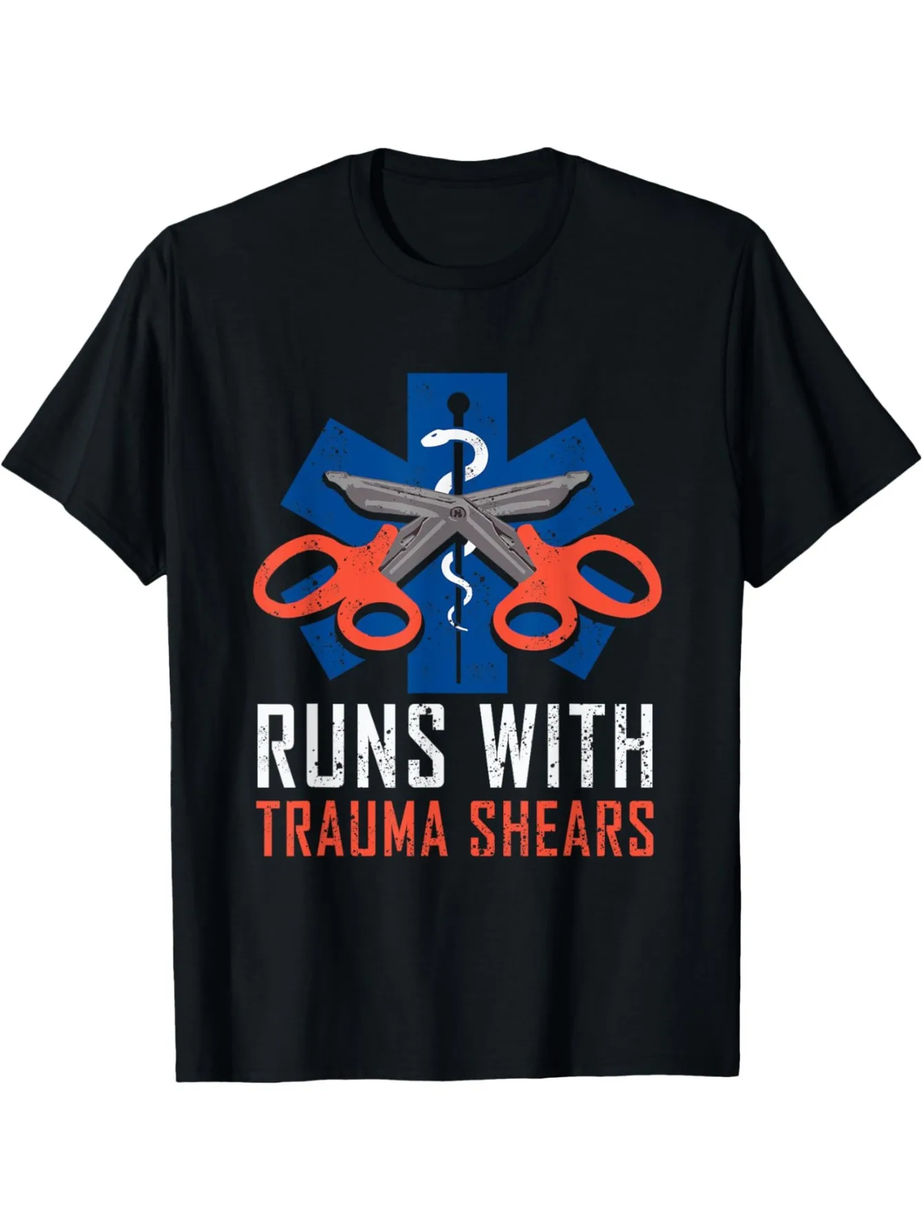 Runs with Trauma Shears Humor First Aid Medical Paramedic T-Shirt 100% Cotton O-Neck Short Sleeve Summer Casual Mens T-shirt