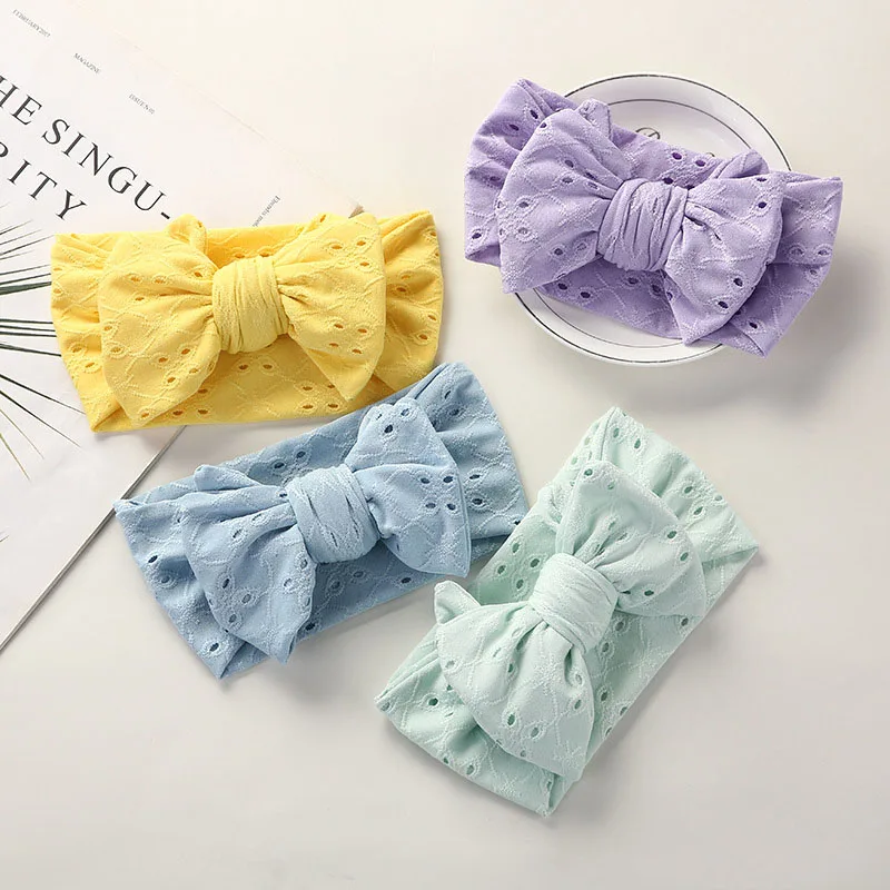 Multiple Colour  Baby Girls Bow Headband Newborn Headwear for kids Embroidered Lace Holes Elastic Headwrap Baby Hair Accessorie