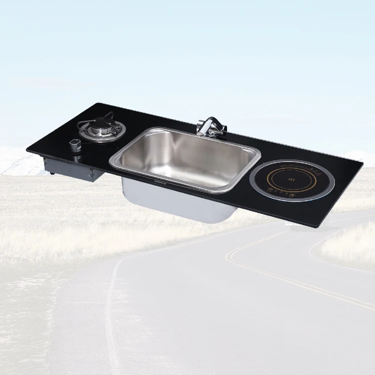 

Outdoor Camping Kitchen Accessories 304 SUS Water Sink With Induction And Gas Stove For Motorhome