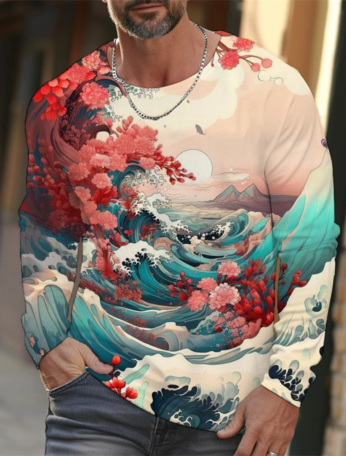 Wave 3D Printed T-Shirt Men Women Fashion Streetwear Spring Long Sleeve T Shirts Oversized Harajuku Male Tees Tops Man Clothing