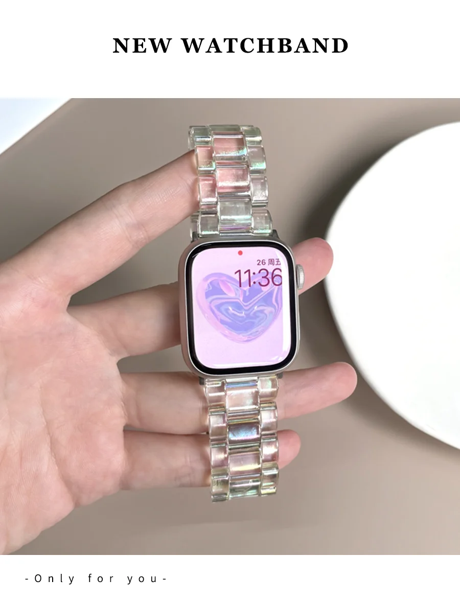 Transparent Laser Acrylic Strap for Apple Watch Band 44mm 45 38 41 42 46 49 40mm Fashion Clear Bracelet for iWatch 10 9 8 7 6 5