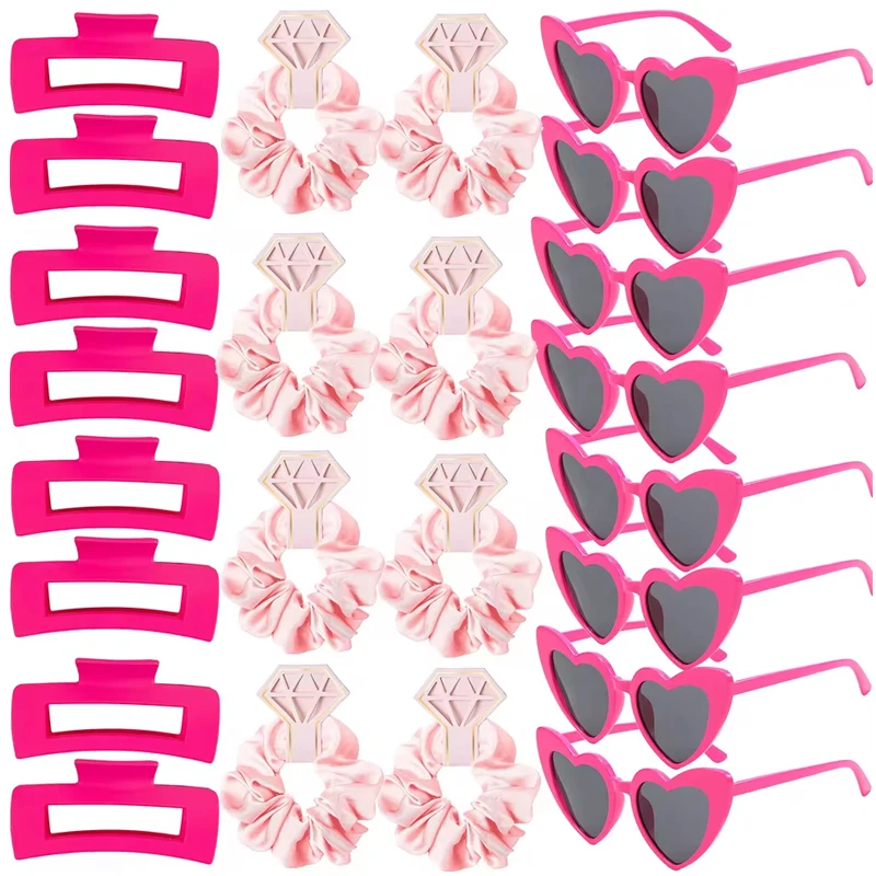 Bachelor Party Supplies Heart Shaped Sunglasses Hair Clip Hair Tie Set for Guests Bridesmaid Gifts Wedding Bridal Shower Decor