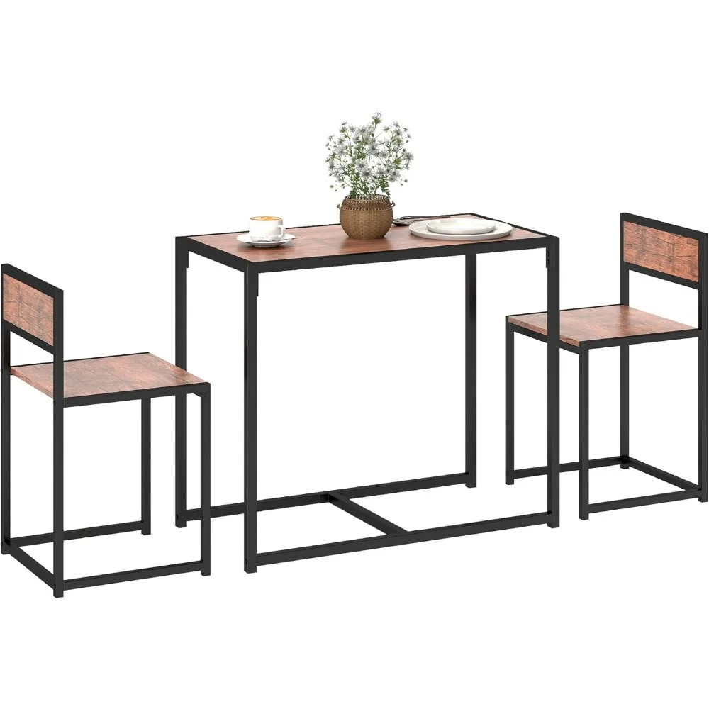 Three-piece Industrial Style Dining Table and Chair Set, Kitchen Dining Table and Chair Set, Small Apartment Dining Room Set