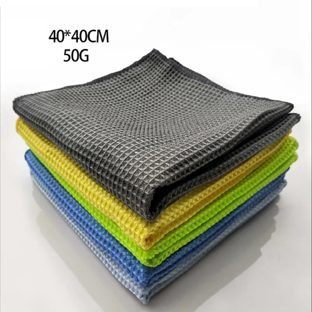 Car Wash Towel Glass Cleaning Water Drying Microfiber Window Clean Wipe Auto Detailing Waffle Weave for Kitchen Bath 40*40cm