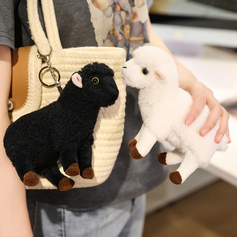 18/30 cm Realistico Pecora Peluche Bianco, Nero Simulato Pecora Peluche Bambola Pecora Ciondolo Peluche Giocattolo Regalo Di Compleanno Per Il Capretto