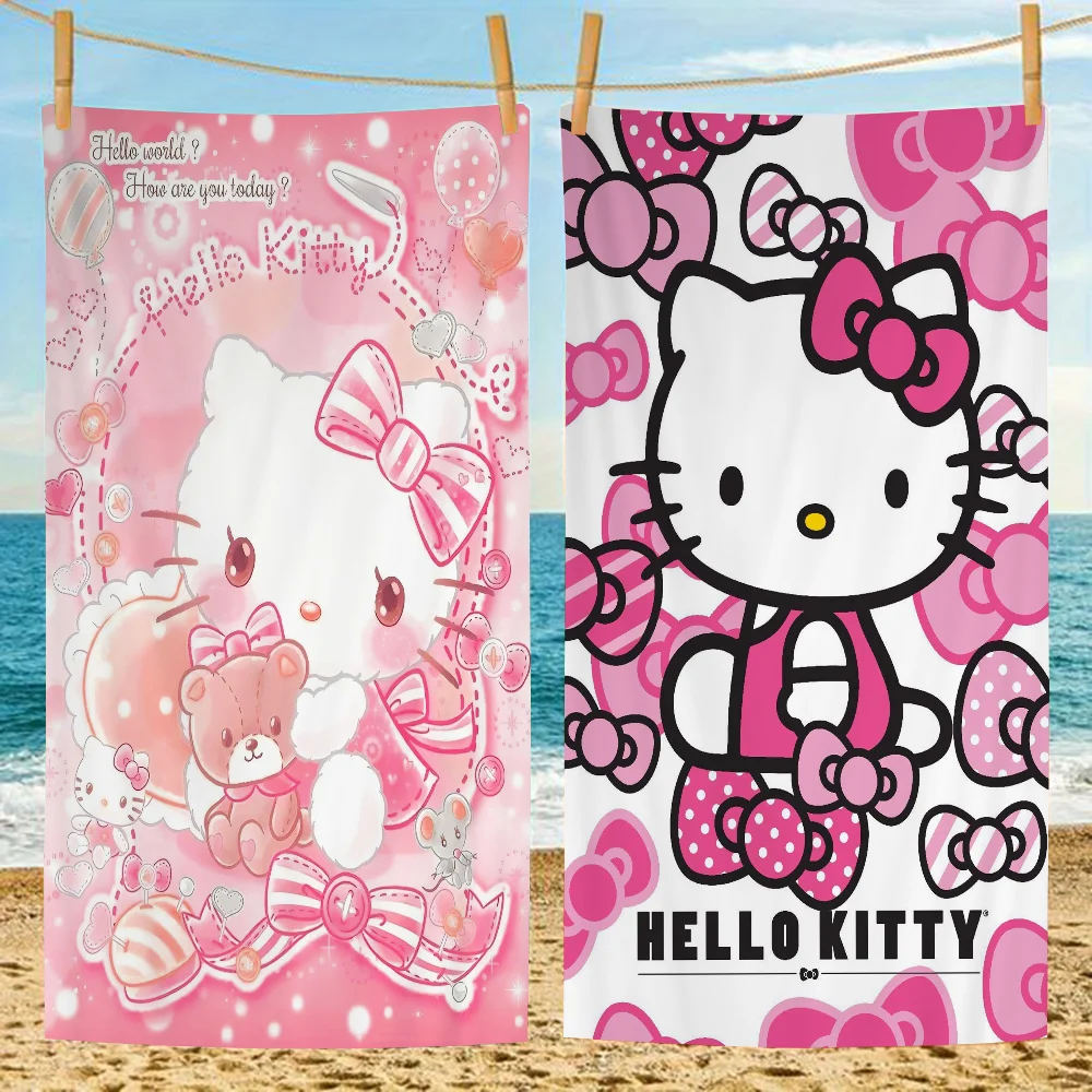 

H-Hello-K-KittyS Bath Towel Microfiber Soft Water Absorbing Breathable For Girl Kids Decorative Cartoon Beach Towel