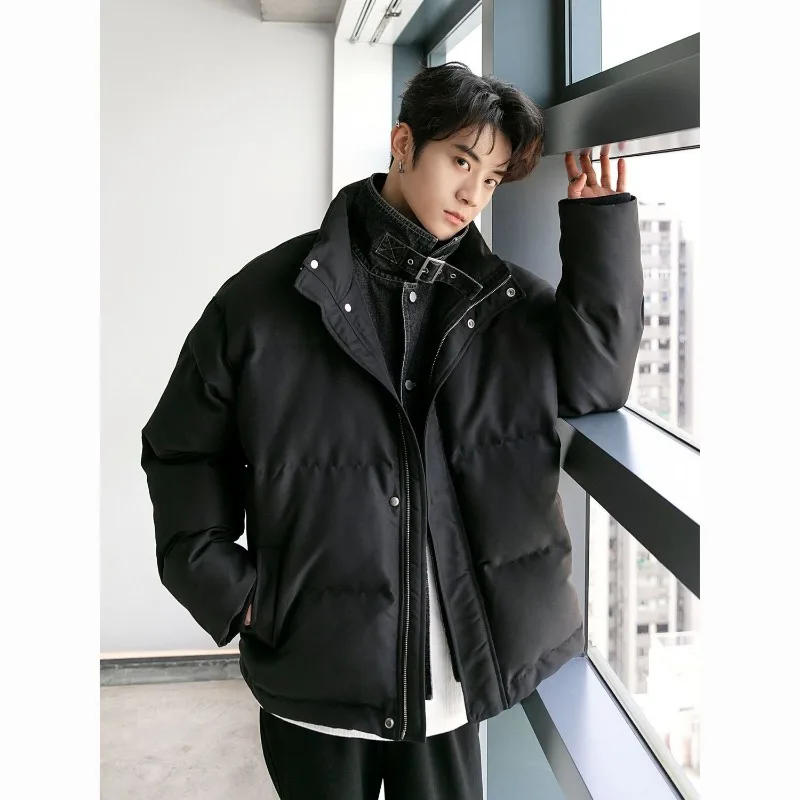 Harajuku الدنيم تقسم الوقوف طوق سترة منفوخة الرجال شتاء جديد سميكة قطعتين تصميم فضفاض عصري دافئ معطف الخبز عادية #5