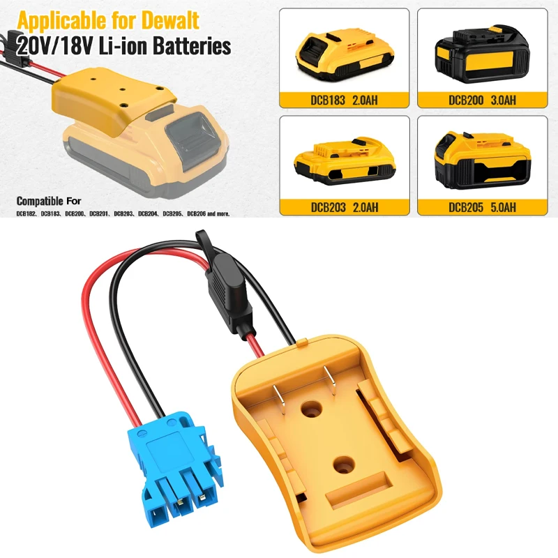 Power Wheels Adapter for Dewalt 20V Battery Connector Compatible for Peg-Perego Children Ride-on Car 12AWG Wire with 40A Fuse