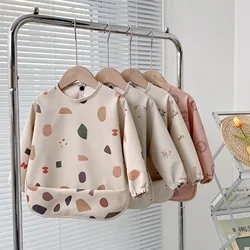 Baby Bibs PU Long Sleeved Painting Apron Baby Brand Food Supplement Meal Cover Baby Bib Rice Pocket Waterproof and Anti-dirty