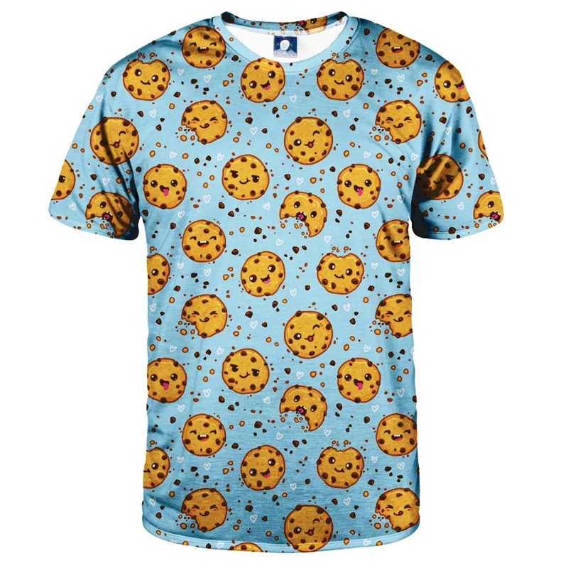 Funny 3d Biscuit Donuts Printed T-shirt For Men Kids Summer Short Sleeve Tops Fashion Loose O-neck T Shirt Cartoon Tee Shirts