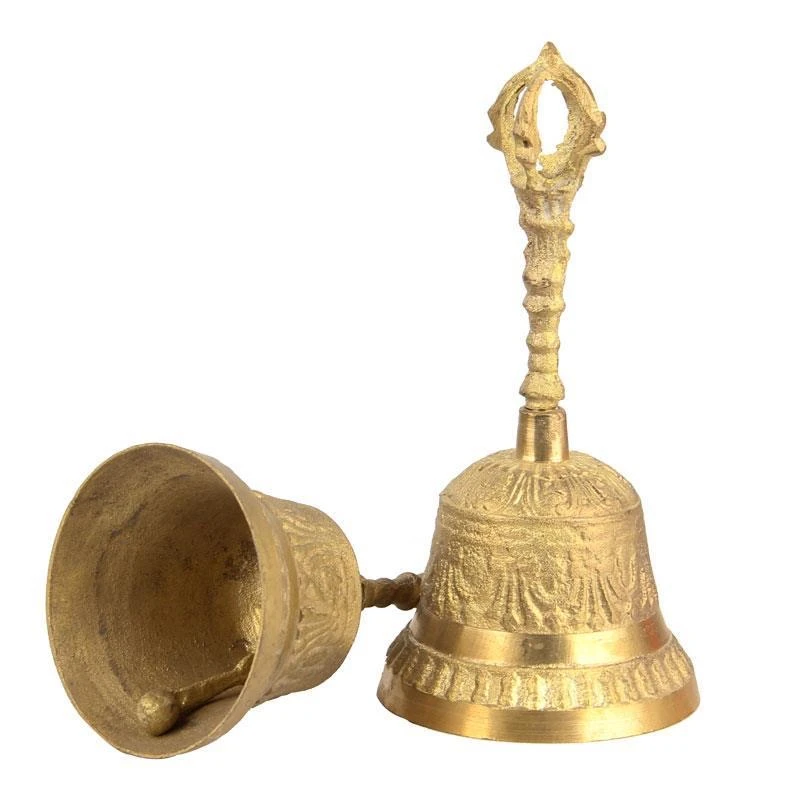 100% Brass Handicraft Large Engraved Hand Bell Produces Loud and Clear Sound School Meditation Church Bronze Bell Creative Gift