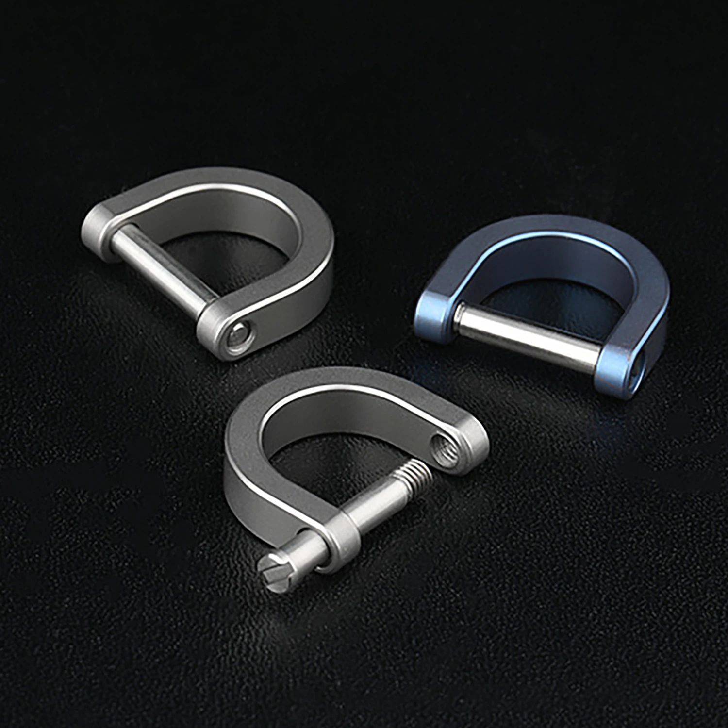 Gray Blue CNC made Super fine Simple TC4 Ti Solid titanium D Shackle joint link connector DIY EDC keychains Key ring FOB lanyard image 3