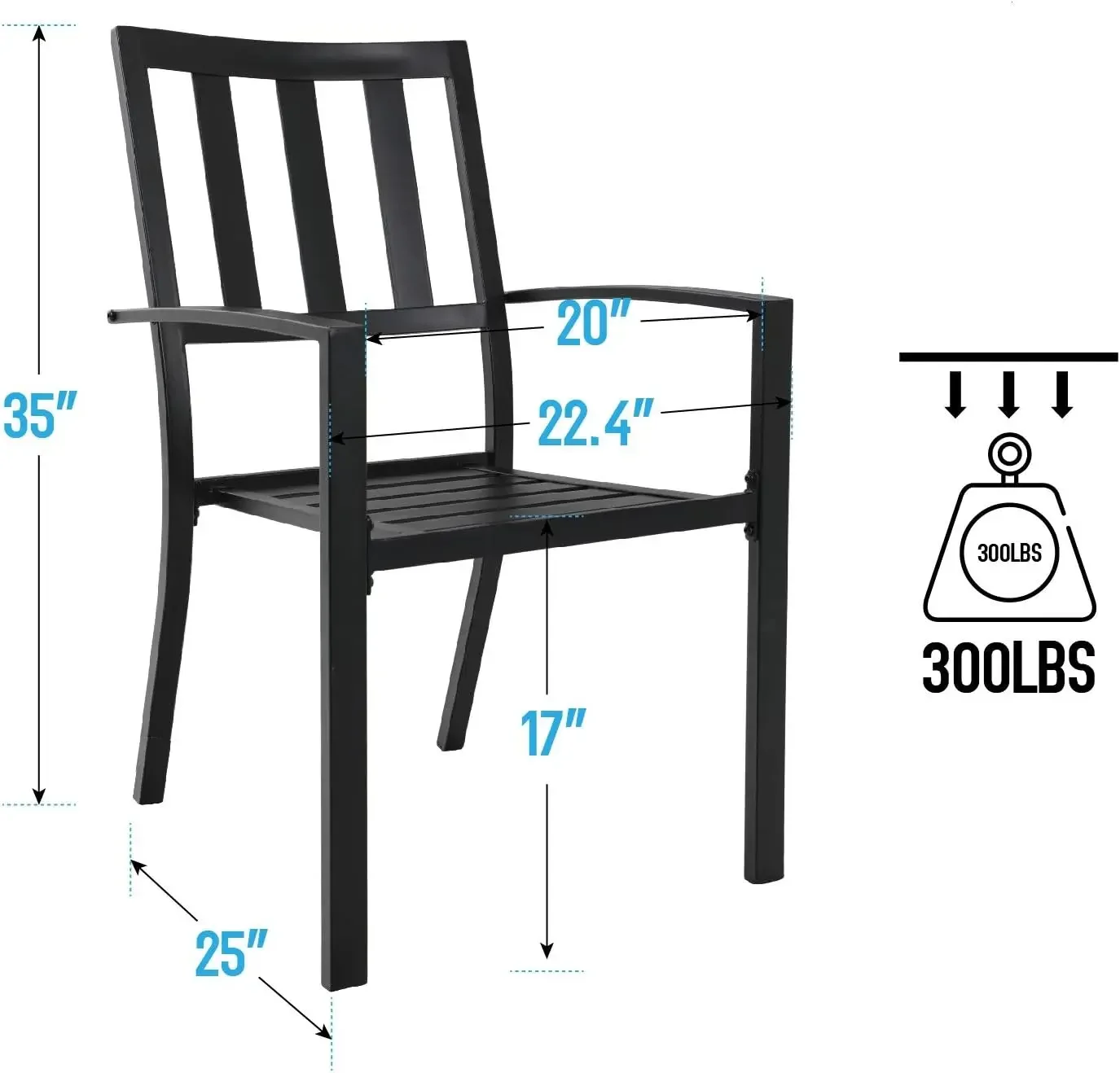 Mfstudio 6-teilige Terrasse Esszimmer Metalls tühle, schmiede eiserne Sitz gelegenheiten im Freien stapelbare Bistros tühle-Stützen 301 lbs, (schwarz)