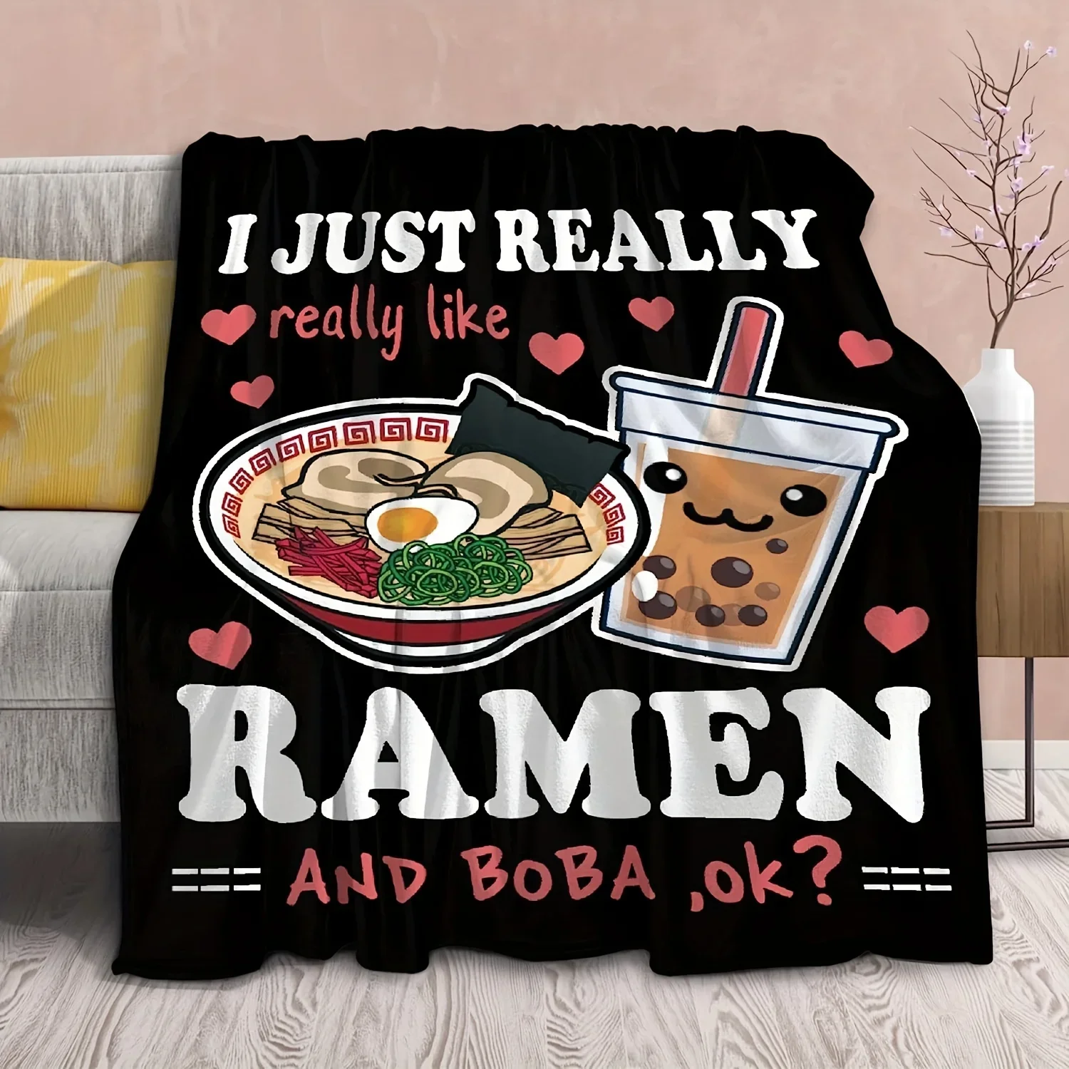 

3D Printed Baby Blanket Lightweight Ramen Milk Tea Babes Carpet Fleece Flannel Quality Super Soft Warm for Sofa Bed Livingroom