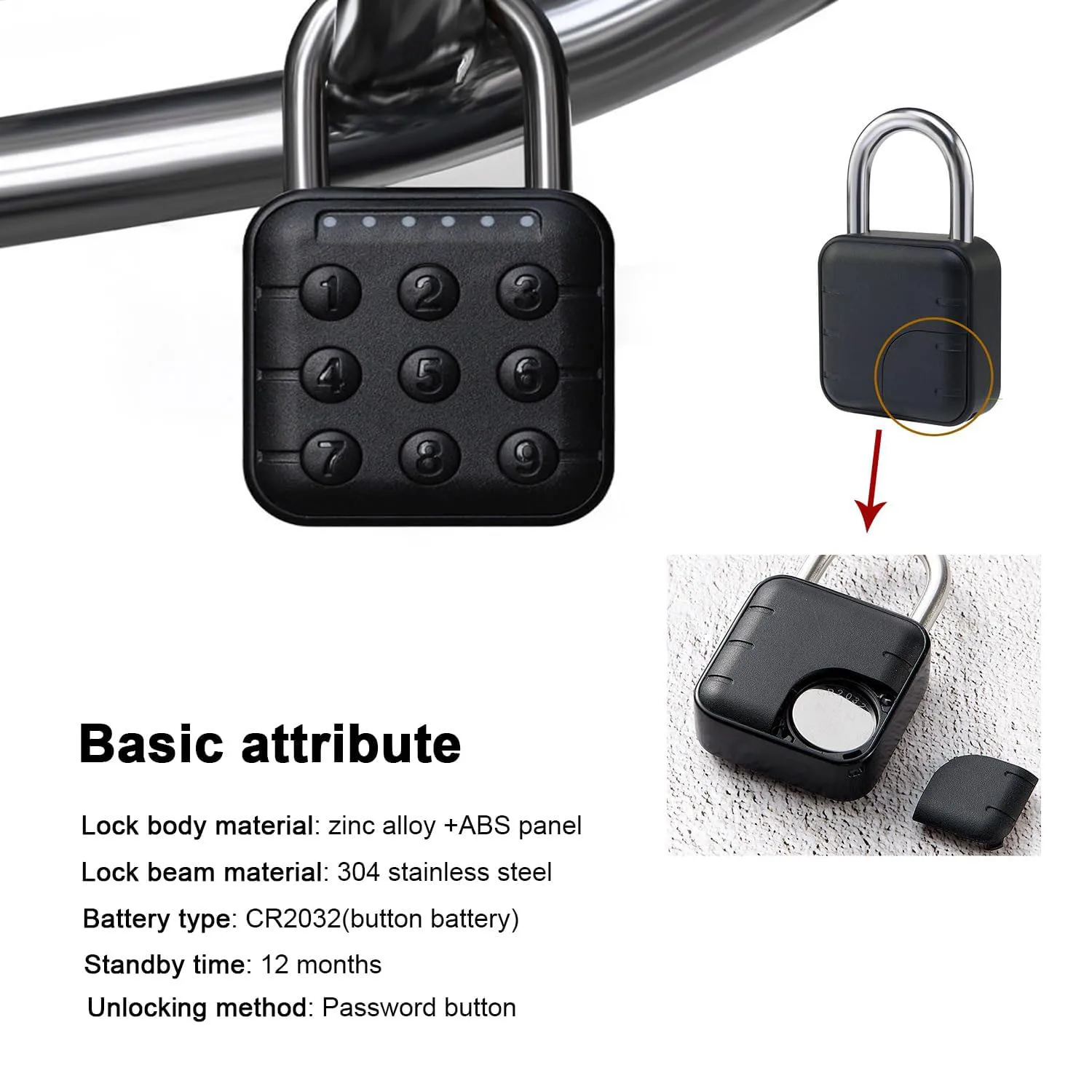 Combination Lock 9 Digit Push Button Padlock 6 Digit Locking Mechanism Lock Aluminum Digital Padlock for Drawer Doors Suitcases