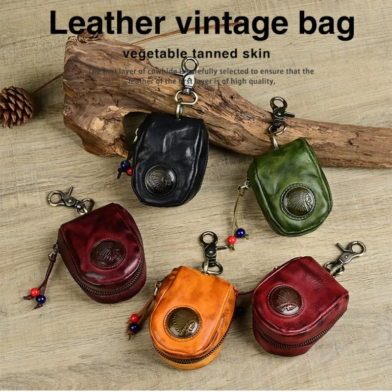 Retro Leather Car Key Bag Double Zipper Door Lock Key Car Use Protection Cover Pure Color Ultrafine Daily Match