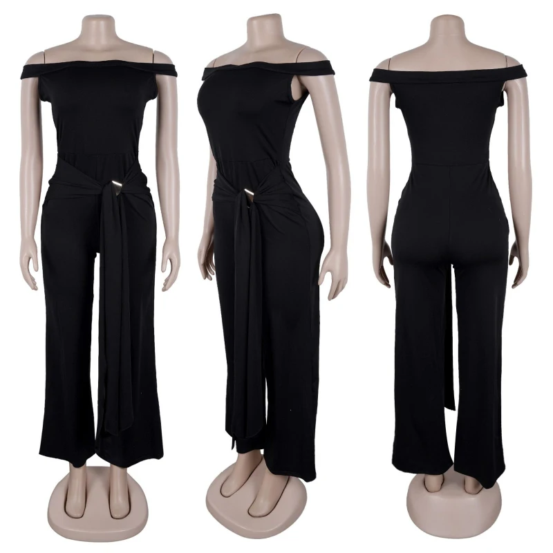 2026년 신상 아프리카 패션 여성 점프수트 솔리드 슬래시 넥 오프숄더 슬림 레이스업 점프수트