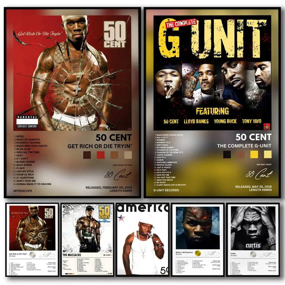 Pop Singer 50 C-cents Album Linen Canvas Poster Wall Art Prints for Living Room Bedroom Office Home Decoration Gift