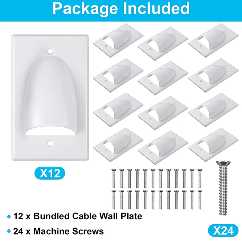 NEW-12 Pieces Single Gang Bundled Cable Wall Plate For Cabling Cable Dust-Proof Plate Convex Audio Video Cable Plate