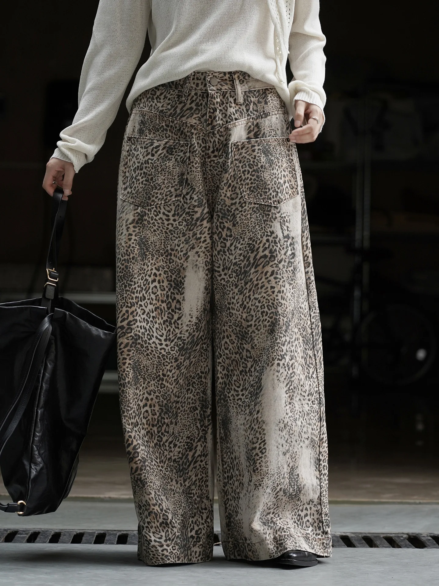 Trendy Leopard Print Wide Leg Jeans for Women