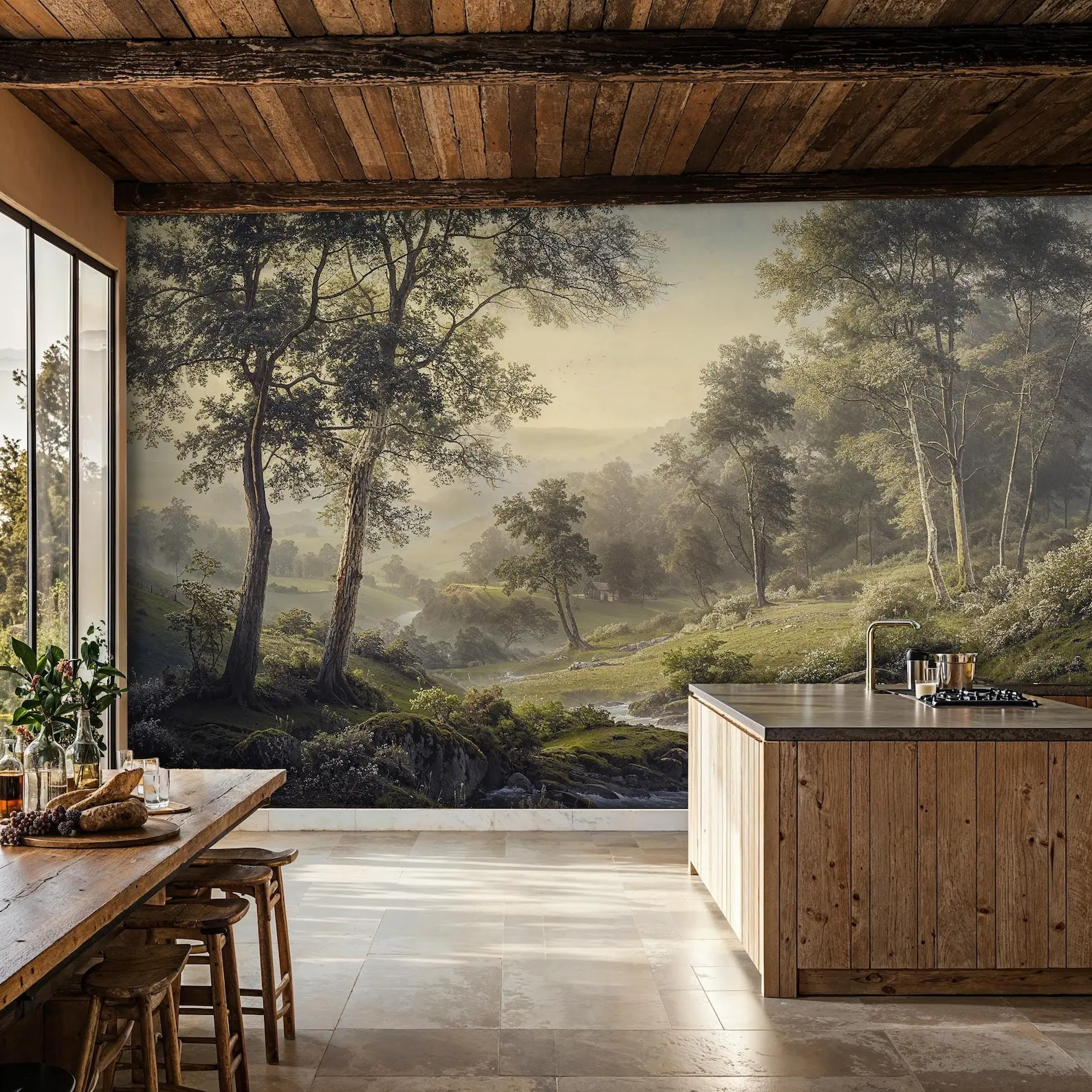 Customized Wallpaper Forest River Landscape Wallpaper Mural Living Room Bedroom Bathroom Dining Room Primitive Jungle 3d murals