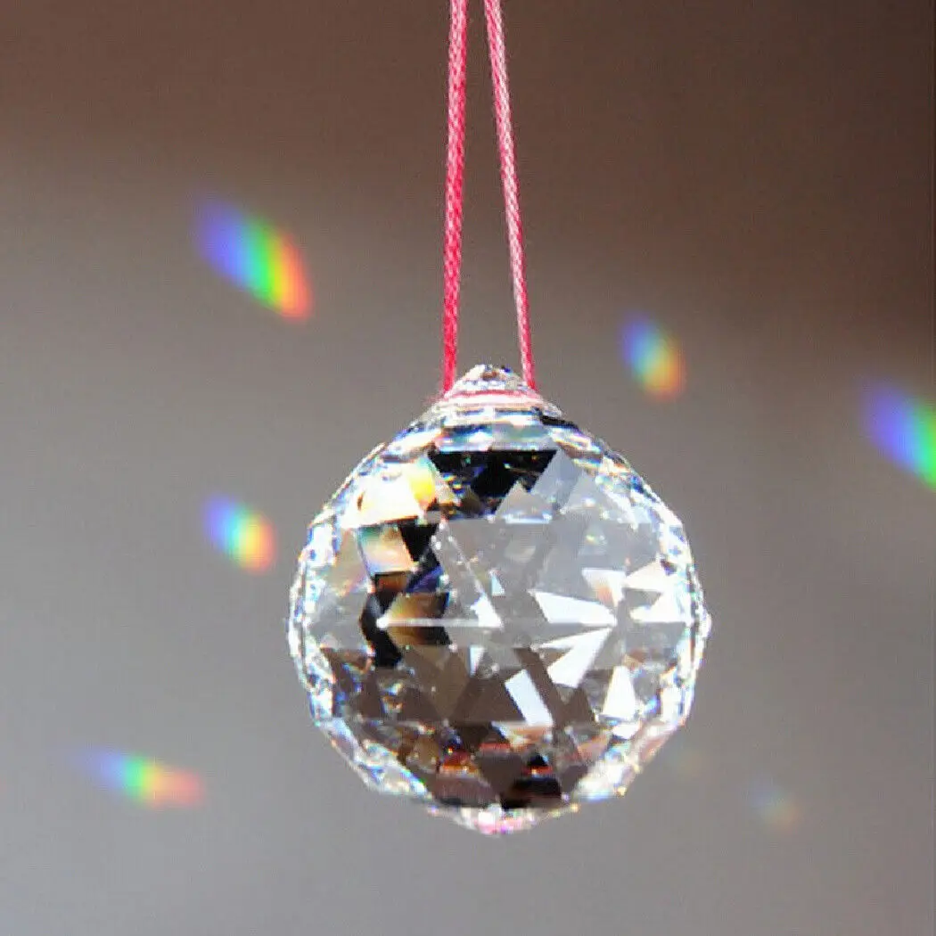 FENG SHUI K9  Hanging Clear Faceted Crystal Lighting Ball Prisms DIY Pendant Curtain Chandelier Lamp Decoration