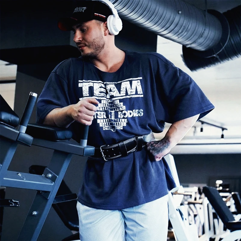 Rare GYM Bodybuilding Prodigy Cohen's Large Training Short-sleeved Fitness Oversized Plus Loose Dumbbell Tee with Loose Sleeves view 4