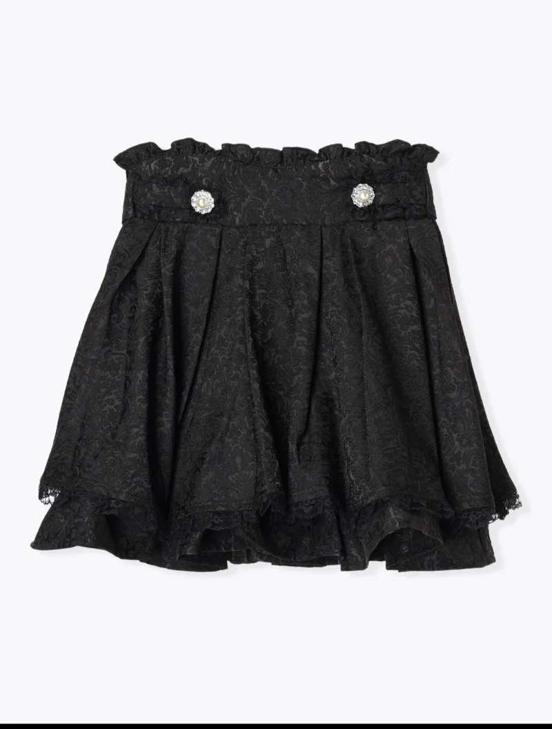 Japanese Rojita Comfortable Mine Girl Dark Pattern Back Big Bow Lantern Short Mini Skirt Y2k Clothes Black High-waisted Skirts