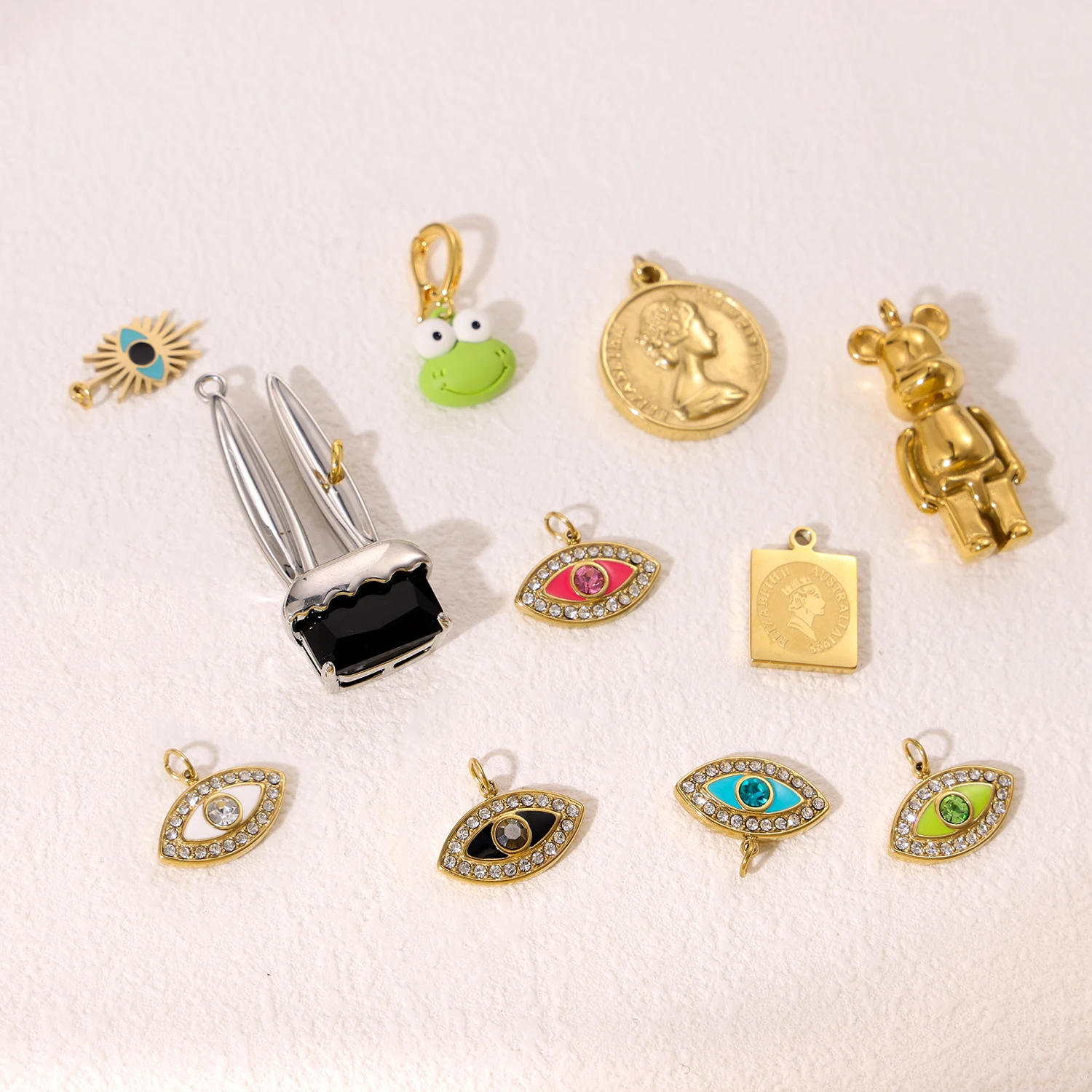 

CARLIDANA Non Tarnish Kawaii Happy Smile Gold Plated Stainless Steel Animal Bear Fashion Jewelry Smile Pendants & Charms