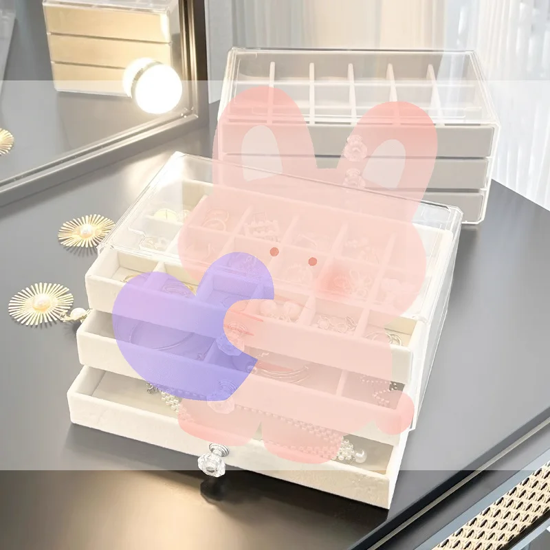 

Velvet Jewelry Organizer With 3 Drawers Stackable Display Storage Earrings Necklace Bracelets Box