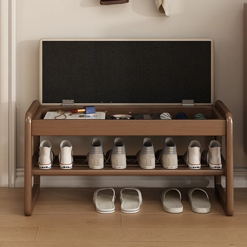 #Shoe changing bench, solid wood shoe storage rack, household living room bench, solid wood shoe cabinet, entrance bench