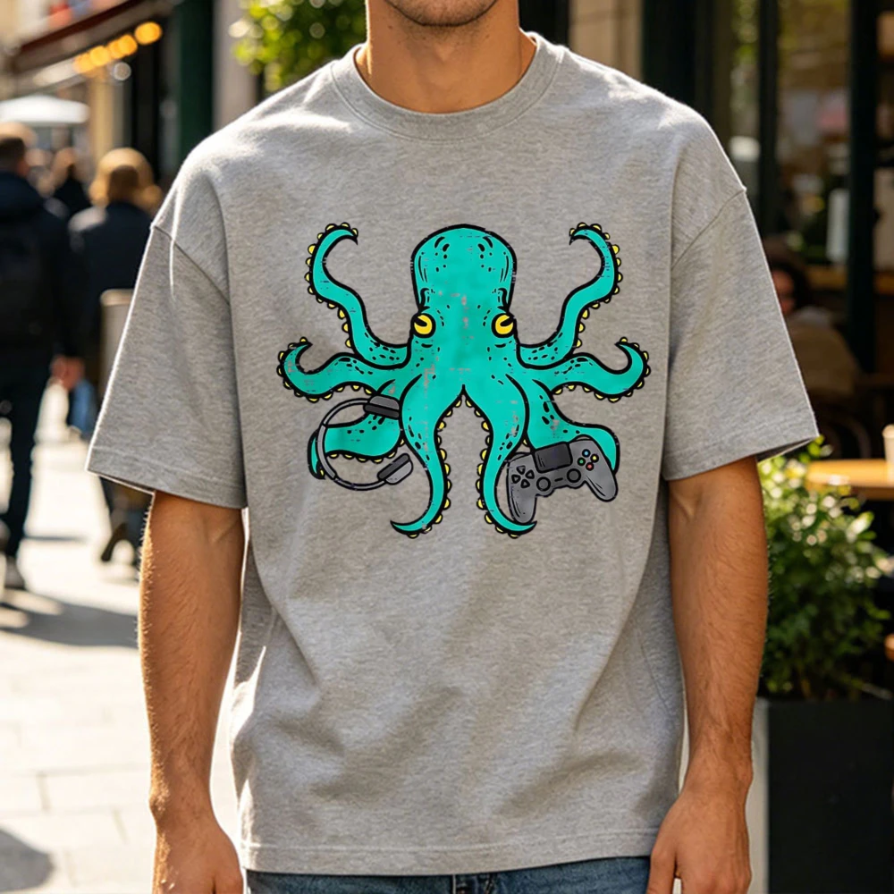 Gamer Shirts Video Games Boys Men Girls Gift Octopus Gamer Funny Gaming Unisex-Multiaged T-Shirt  High Quality Cotton Casual Tee