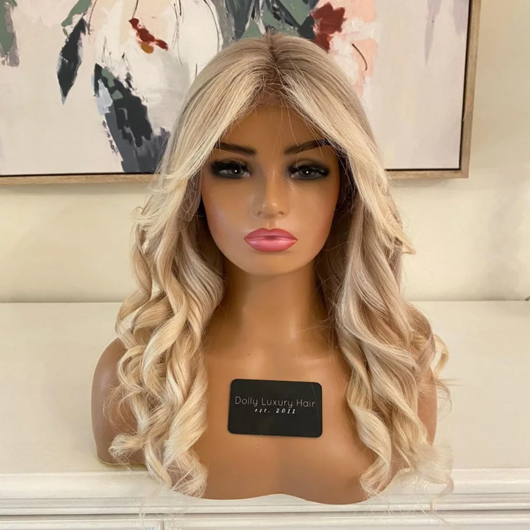 شعر مموج فضفاض بدون صمغ 13x4 أومبير عسلي أشقر جزء مجاني شعر مستعار صناعي من الدانتيل شعر مستعار أمامي منزوع مسبقًا 18 بوصة ألياف مقاومة للحرارة #2