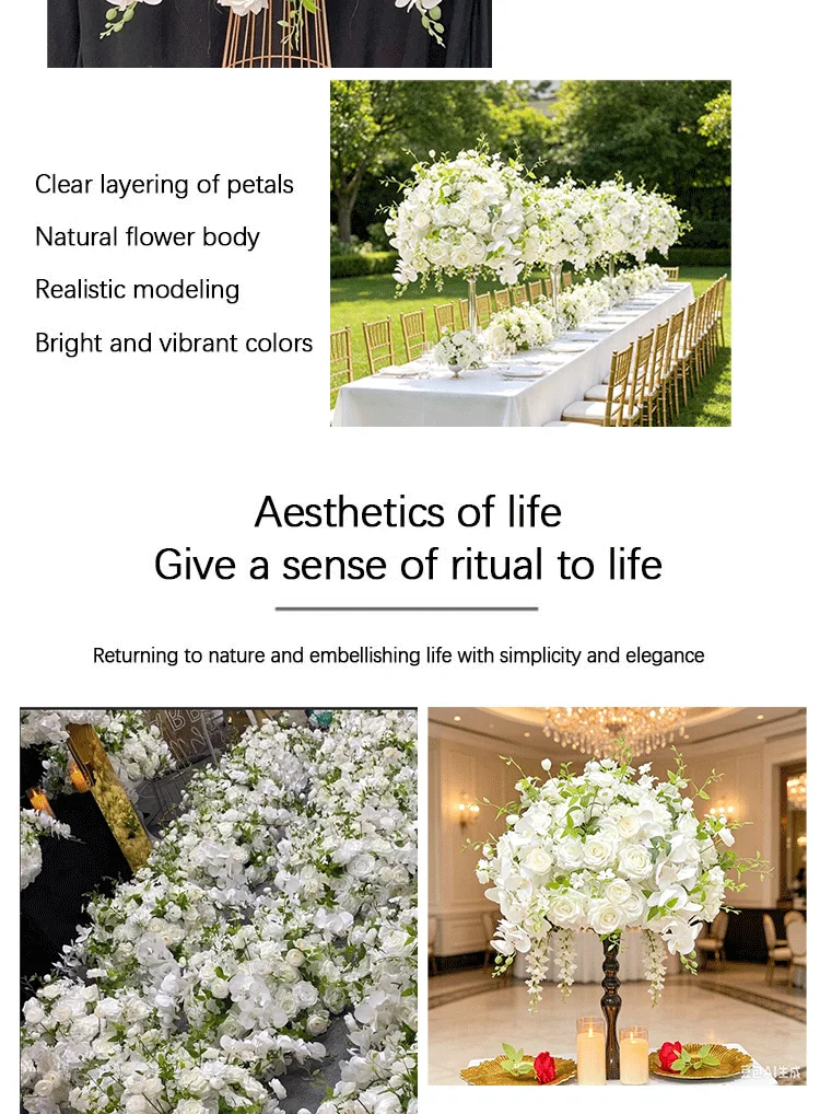 Weiße Rose Orchidee Künstliche Tischdekoration Blumenball Hochzeitstisch Blumenarrangement Hotel Bankett Abendessen Party Empfang Dekoration – Detail 5