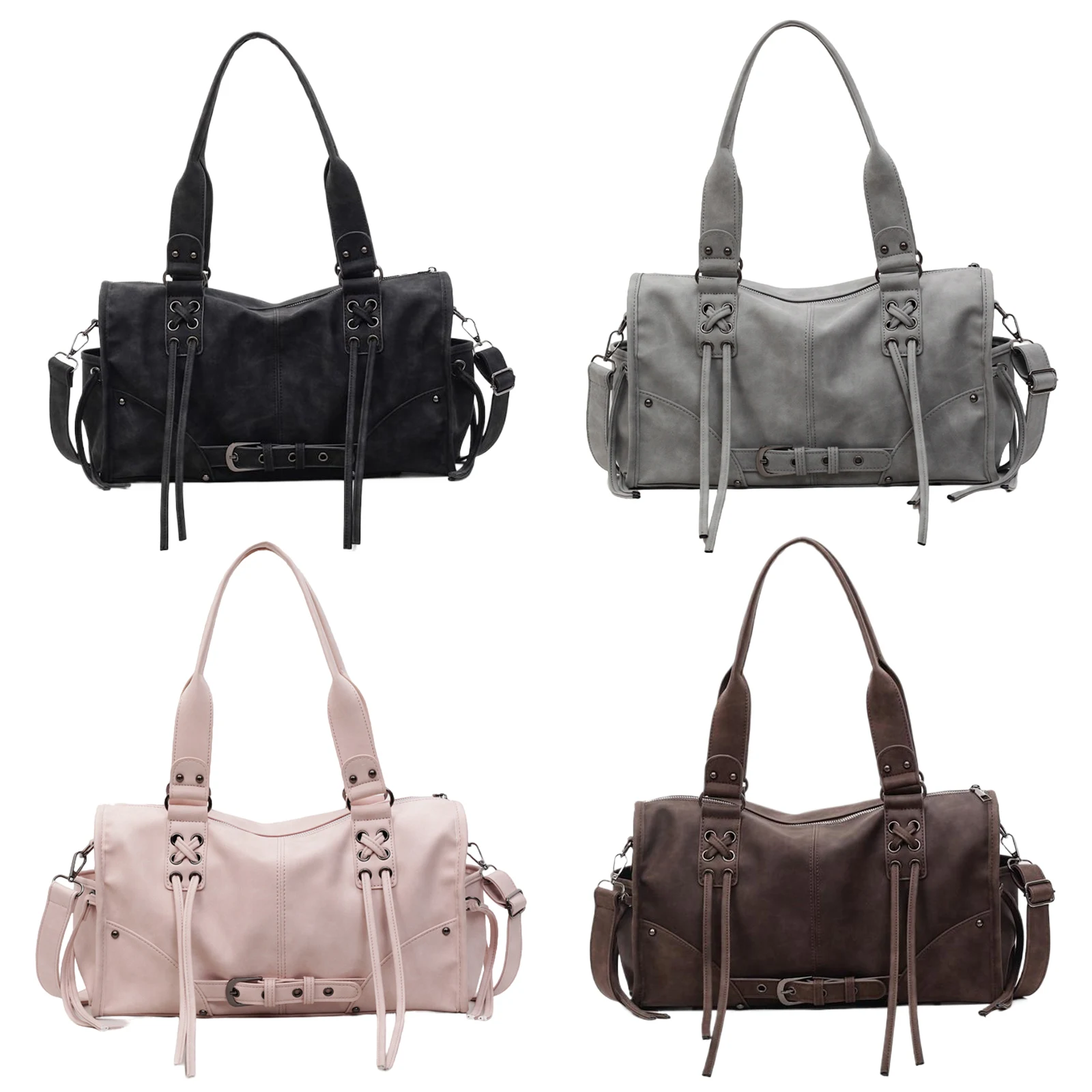 

PU Leather Retro Motorcycle Handbag Solid Color Belt Buckle Underarm Bag Vintage Crossbody Bag Work Date Shopping Handbag
