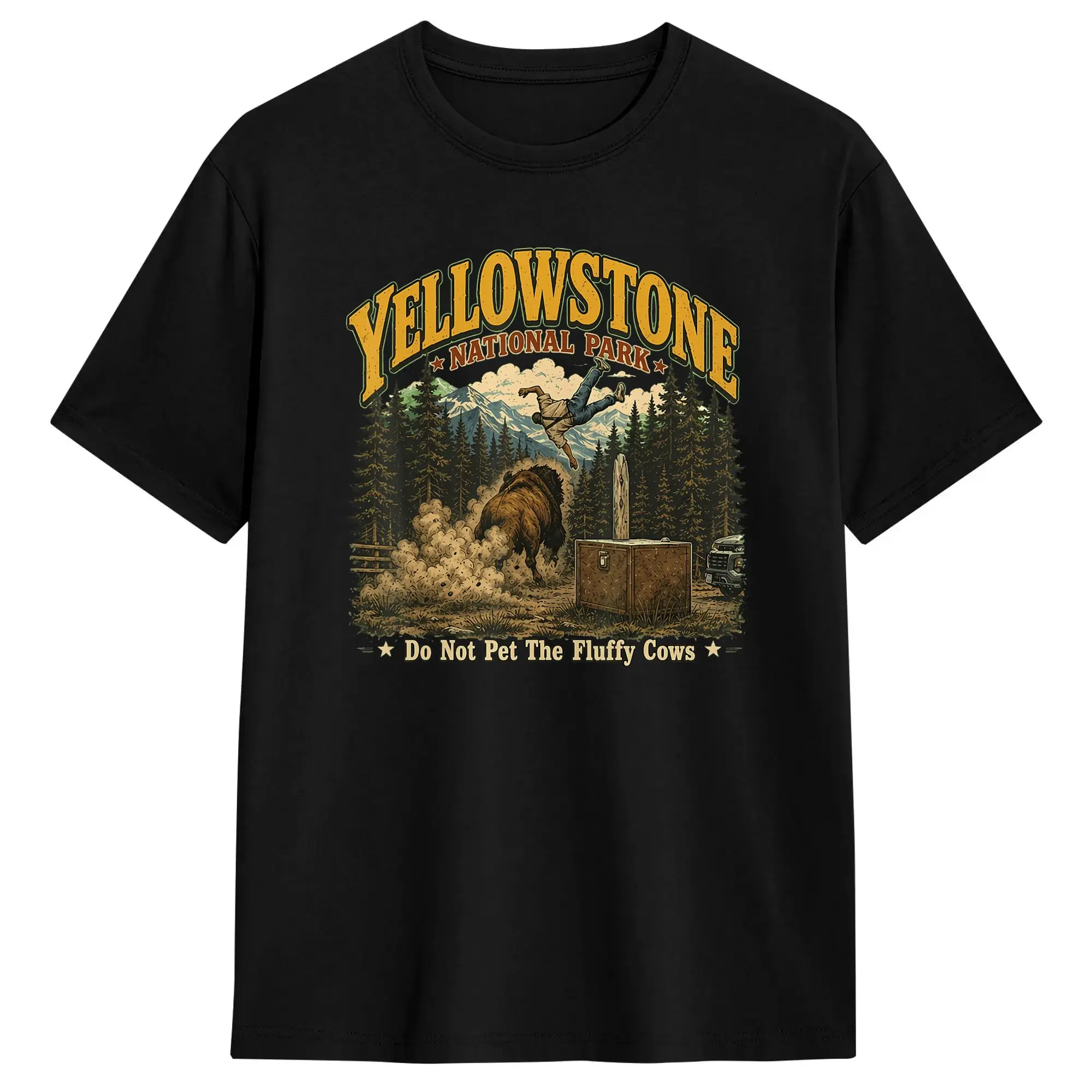 Men's T-Shirt Yellowstone National Park Do Not Pet The Fluffy Cows Vintage T-Shirts Harajuku  Summer Tees Y2K Funny Cotton Tops