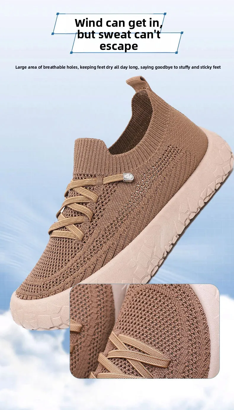 Damen-Stricksocken-Sneaker, atmungsaktives, hohles, fliegengewebtes Obermaterial, rutschfeste, rockartige Textur, dicke Sohle, leichte, lässige Wanderschuhe – Detail 7