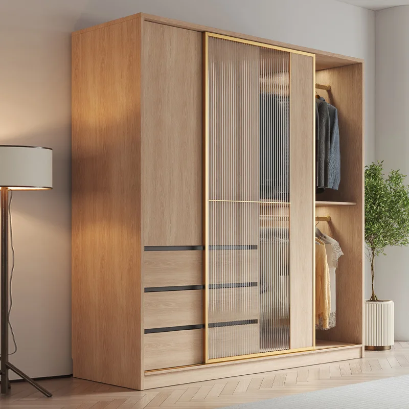 

Closet Tempered Glass Wooden Modern Latest Design Bedroom Furniture Cloth Storage Sliding Door Wardrobe