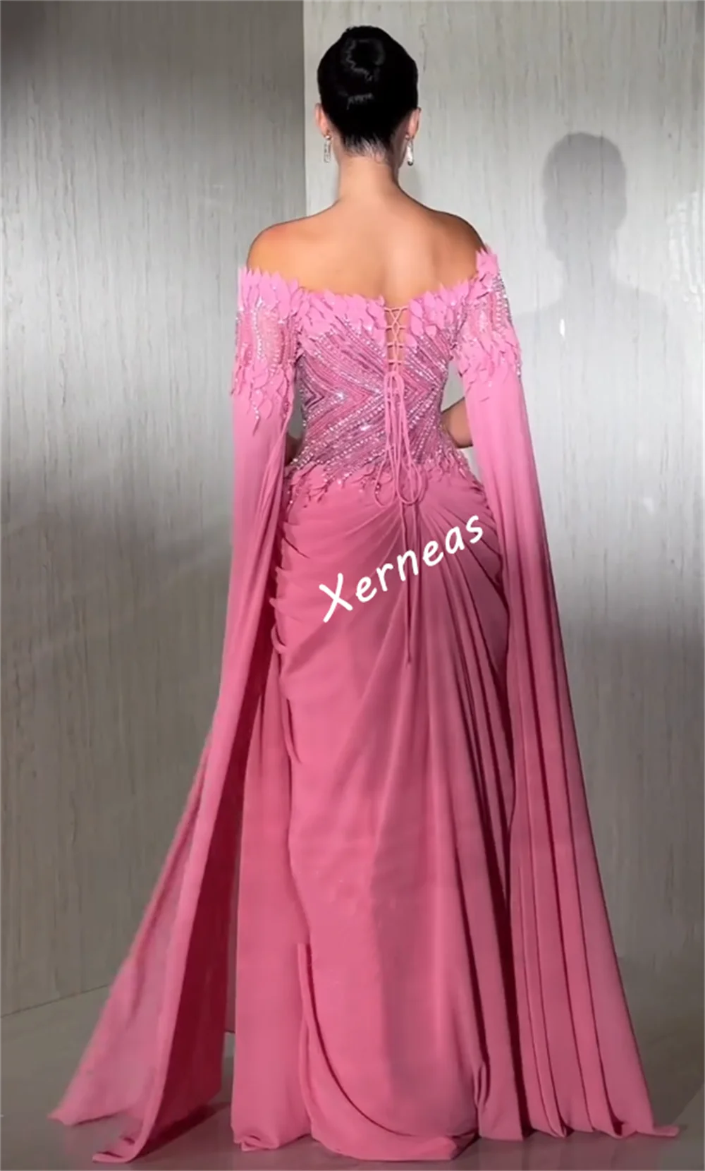Maßgeschneiderte Chiffon-Pailletten-Applikationen mit Schnürung, schulterfrei, lange Kleider, maßgeschneiderter Anlass, Damen-Luxus-Abendparty, glitzernd