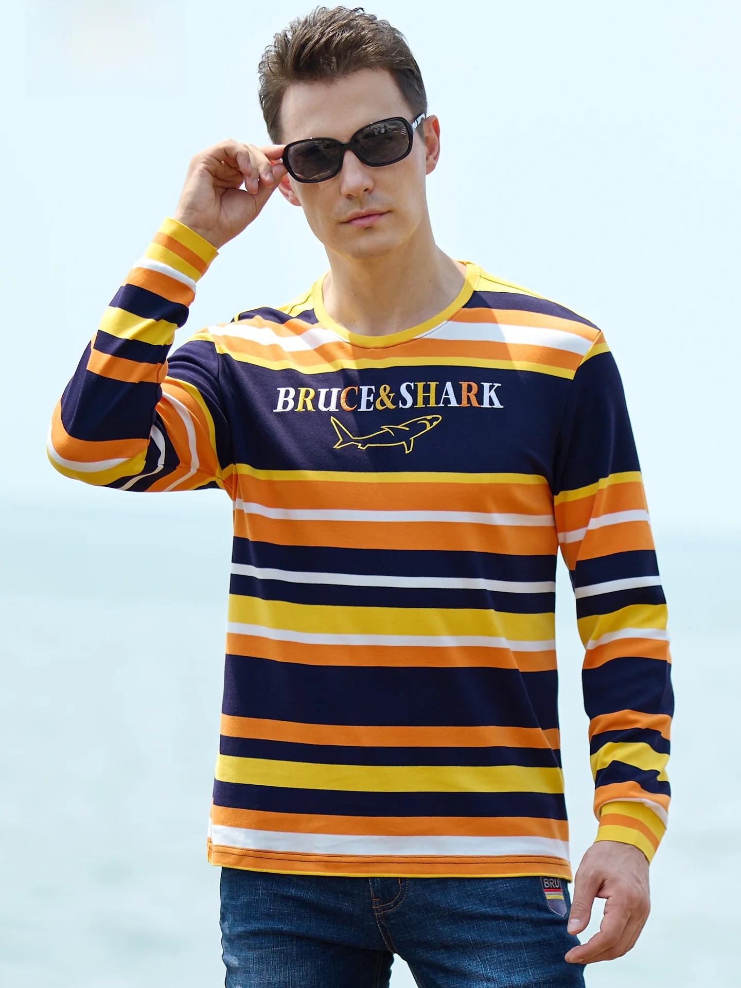 

Мужская футболка свободного кроя с длинным рукавом, вышивкой Bruce Ark, модная, в городском стиле, дышащая, мягкая, удобная, комфортная.