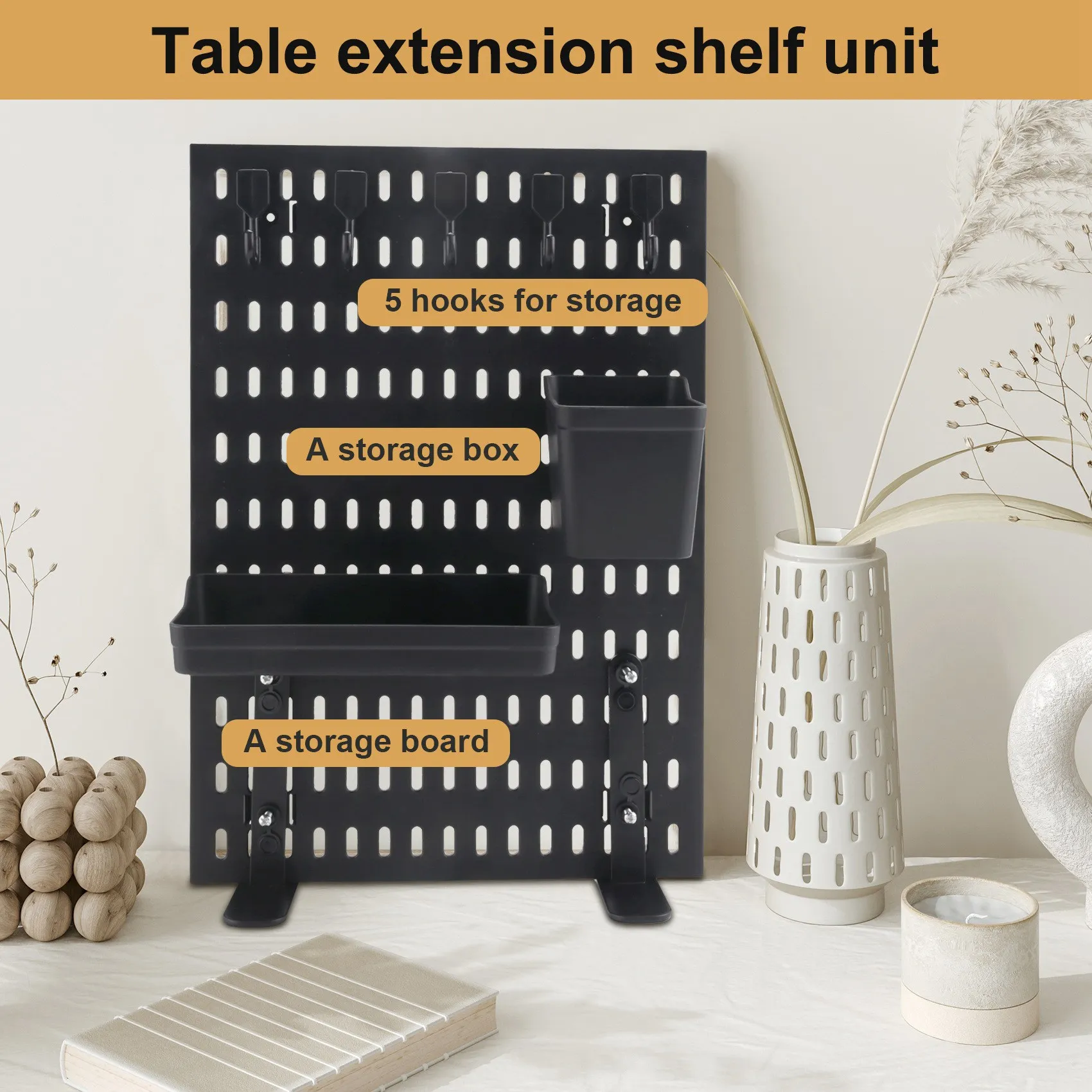 

ABSY Clip-On Desk Organizer With Pegboards, Clip-On Desktop Storage Rack,Small Desk Extension Shelving Unit For Office Home